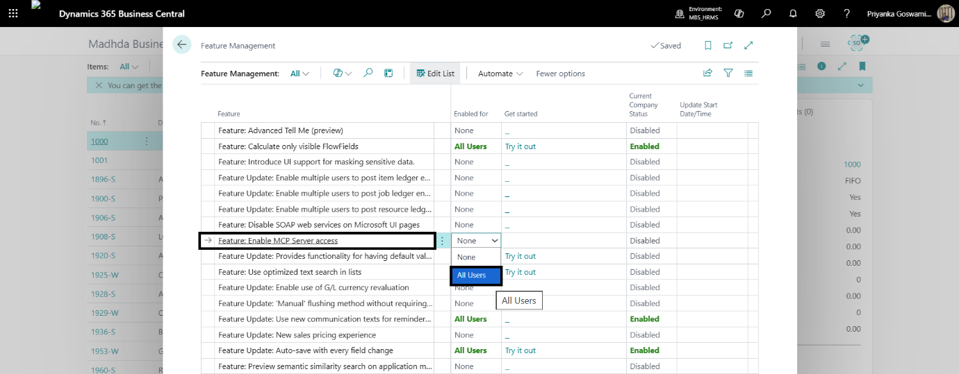 Enable MCP Server Access in Feature Management