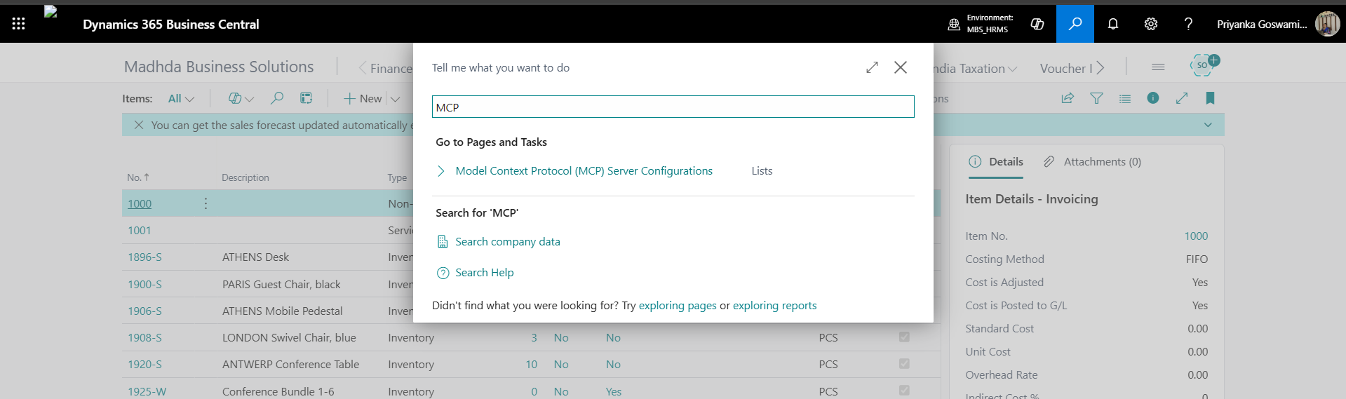 Search MCP in Business Central
