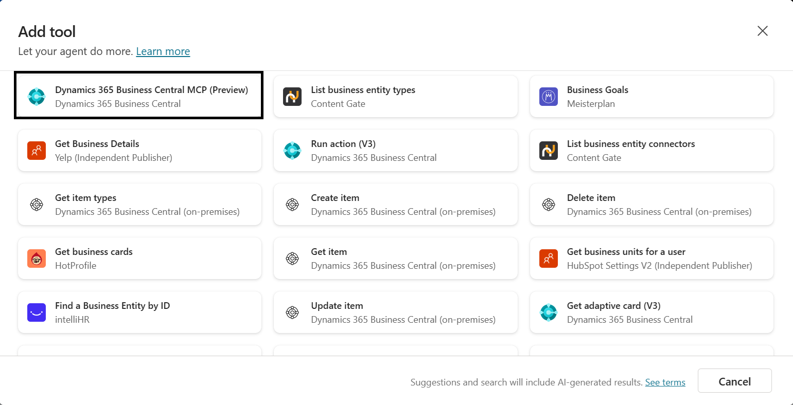 Select Business Central MCP Tool