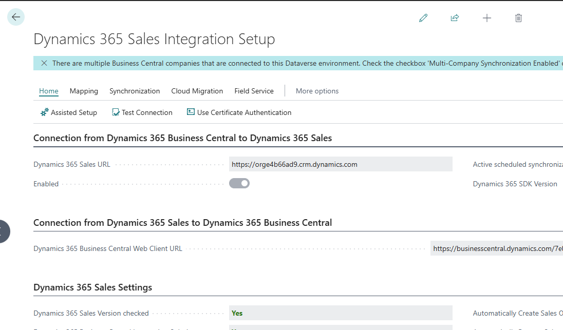 Dynamics 365 Sales Integration Setup